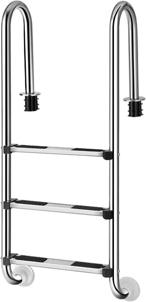 Echelle à 3 Marches de Piscine en Acier Inoxydable 132x50x26,5CM avec Pédales Antidérapantes,Base de Support Plastique