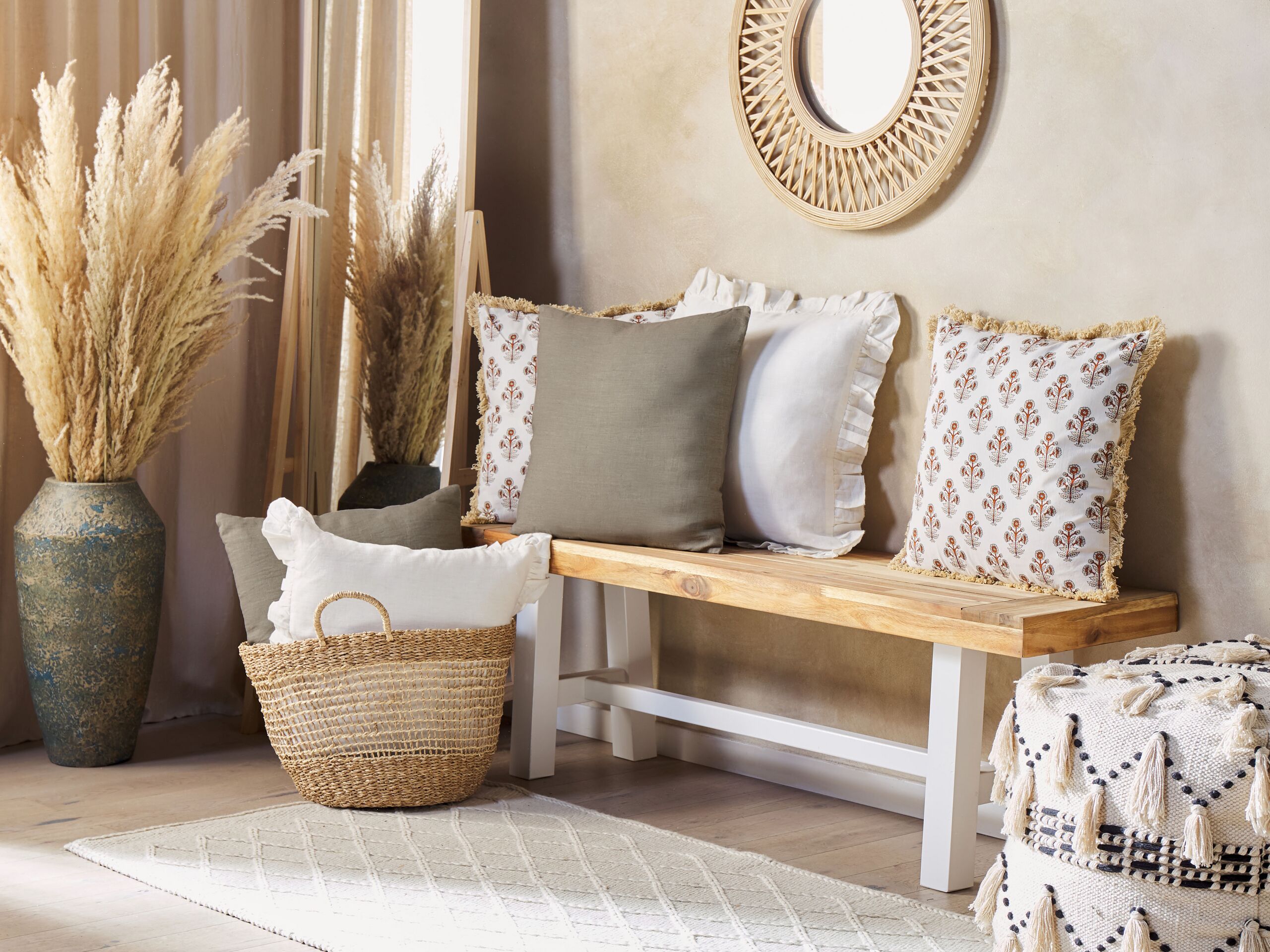 Beliani conjunto de 2 cojines decorativos sagina lino 45 x 45 cm gris pardo liso