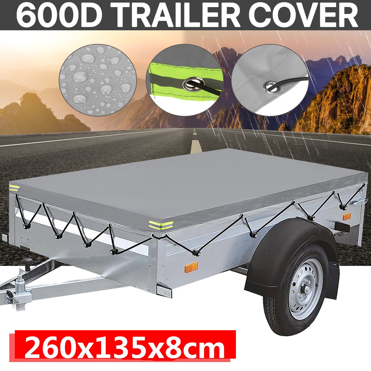 Bâche De Remorque 209x115x10cm - Tissu Oxford 420D Imperméable - Renforcée Aux Œillets - Avec Corde - Protection Pluie/UV