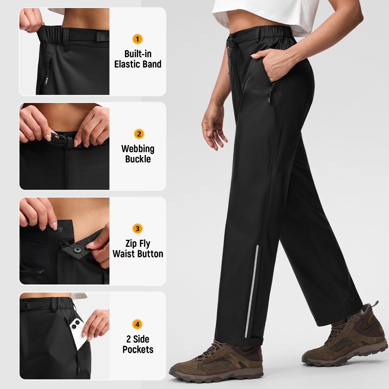 Pantalon de Travail de Pluie Imperméable Femme Taille 40, Léger Respirant Anti-Vent, Fermeture Éclair Ajustable, avec Sac de Rangement, L Noir - 6
