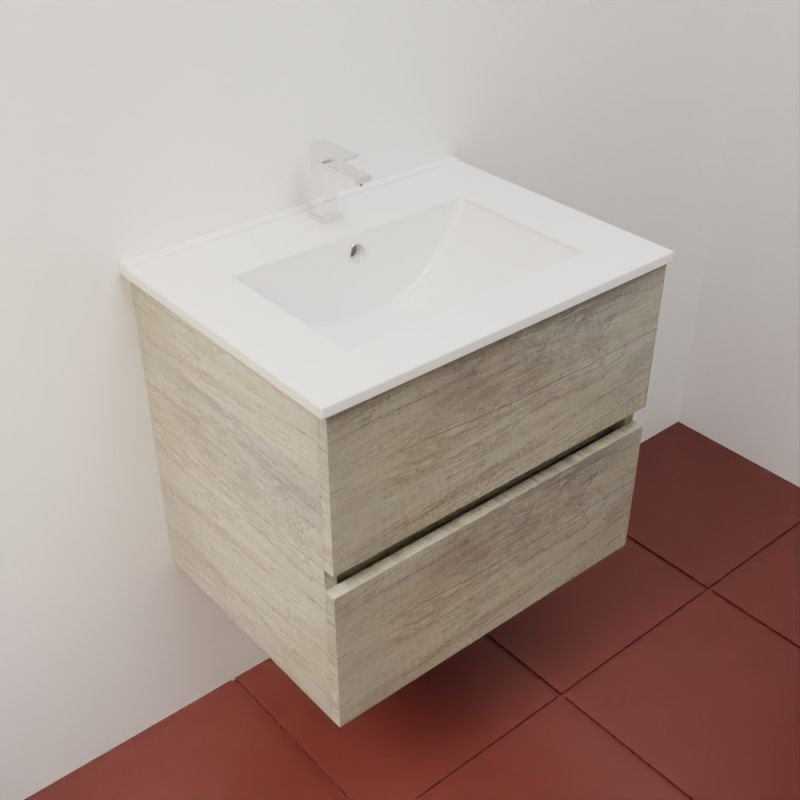 Meuble salle de bain suspendu 60 cm ROSALY INOX- Bois- Plan vasque en Céramique - 3