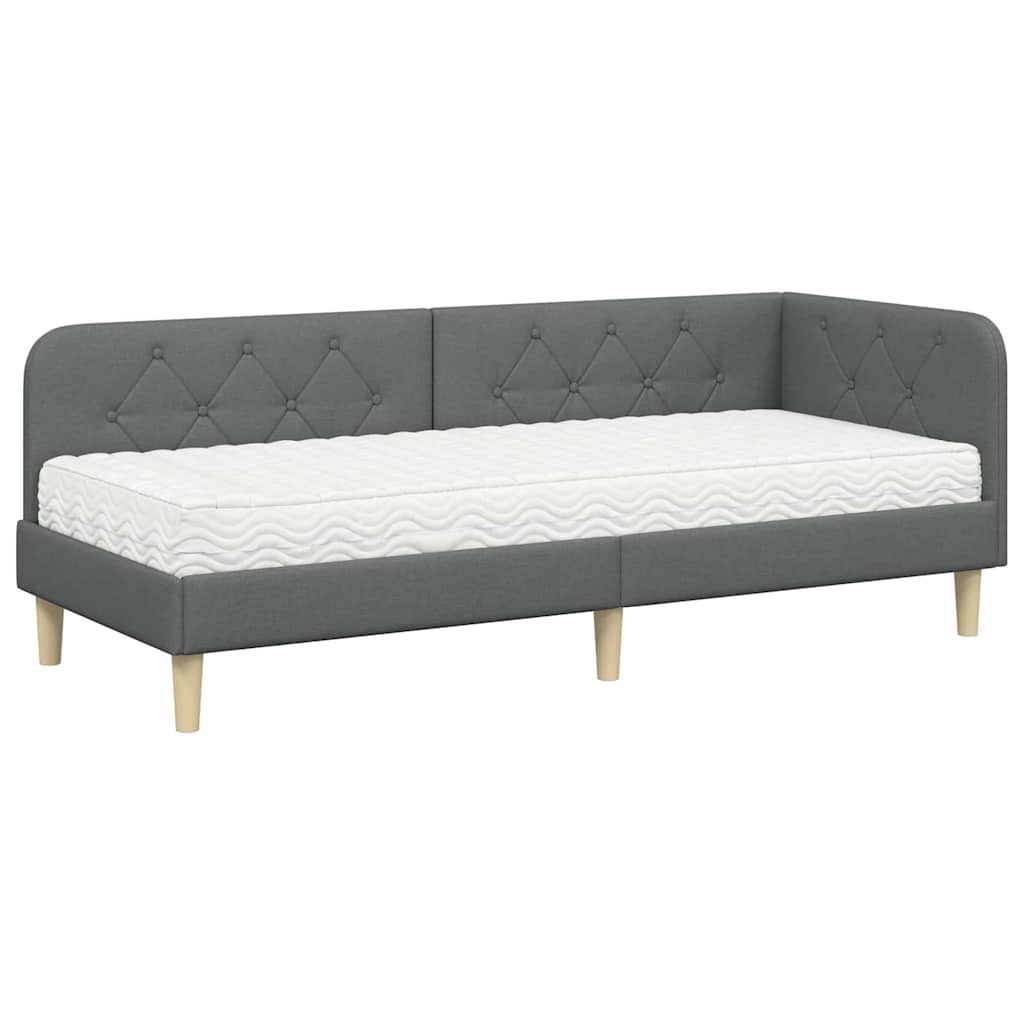 Cadre de lit d'angle gris foncé 80 x 200 cm tissu - 2