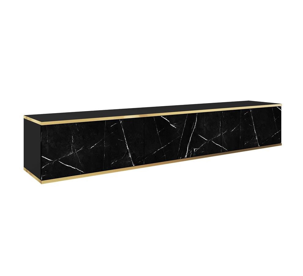Marmur Black Royal – Szafka RTV ORO 175 cm z gładkimi frontami i złotym akcentem