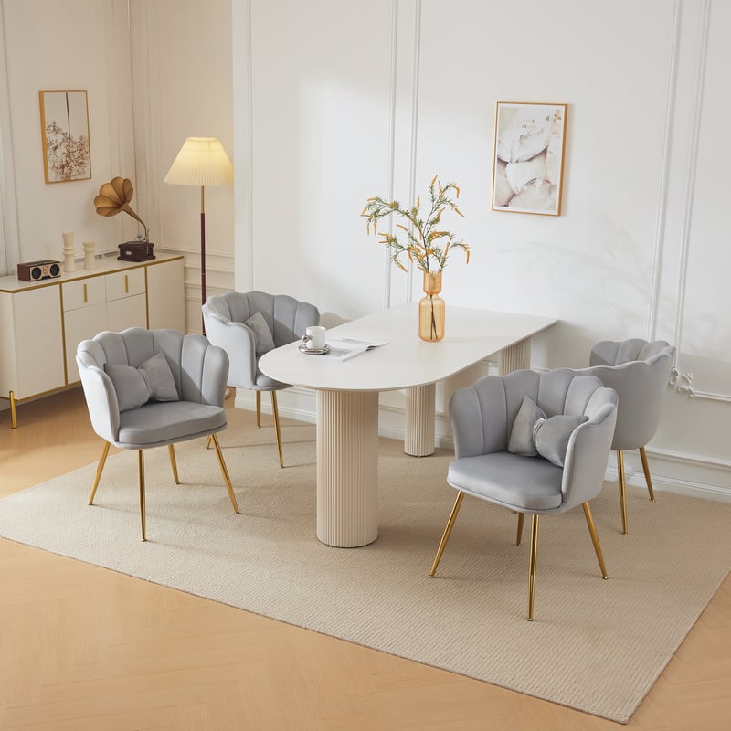 Zestaw 4 krzeseł do jadalni z aksamitu – 62 x 54,5 x 77 cm – z oparciem – nogi metalowe – szary