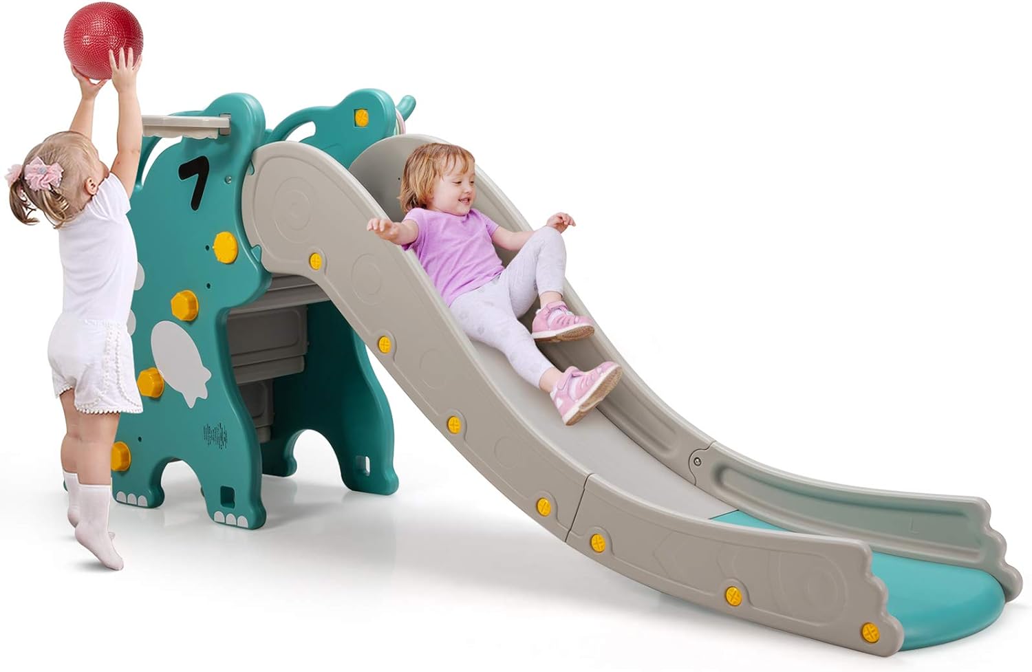 LZQ Toboggan 4 En 1 Pour Enfants Dès 1 An – Avec Panier Basket, Balançoire Et Structure Escalade – Intérieur Et Extérieur, Bleu, Stable Et Sécurisé