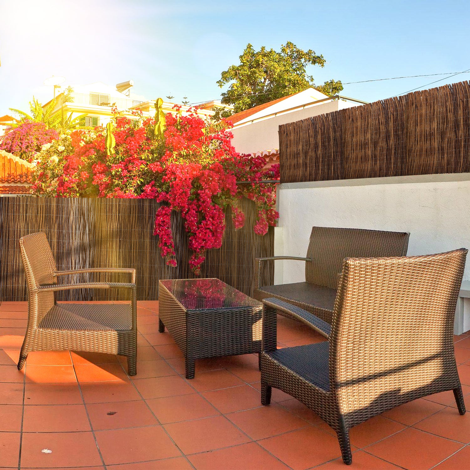 Schermo per la privacy in vimini naturale per balcone spesso 80 x 300 cm, occultamento 85%, ombreggiatura o delimitazione del giardino - 4