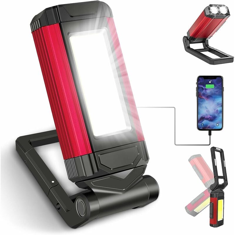 Mocna ładowalna lampa robocza, przenośna lampa LED warsztatowa z podstawą magnetyczną, latarka z wodoodpornością IPX6, 7 trybów lampy mechanika