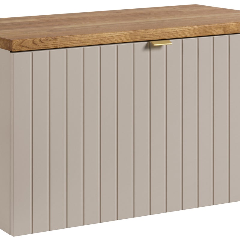 Szafka łazienkowa HARMO 81 cm kaszmir lakierowana z blatem dębowym frezowany front
