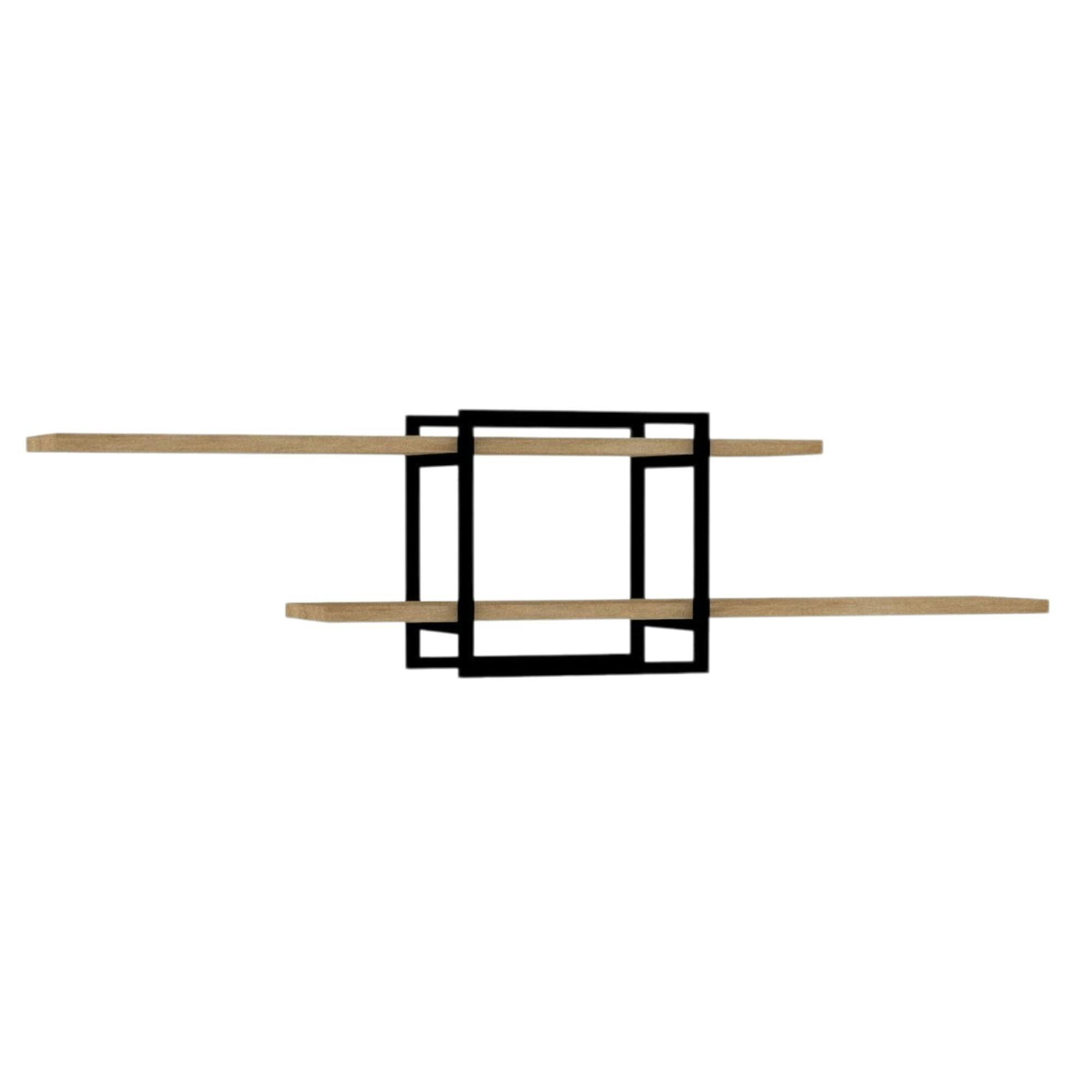 Étagère murale design effet bois clair - 1 cube, 2 plateaux JENA - 4