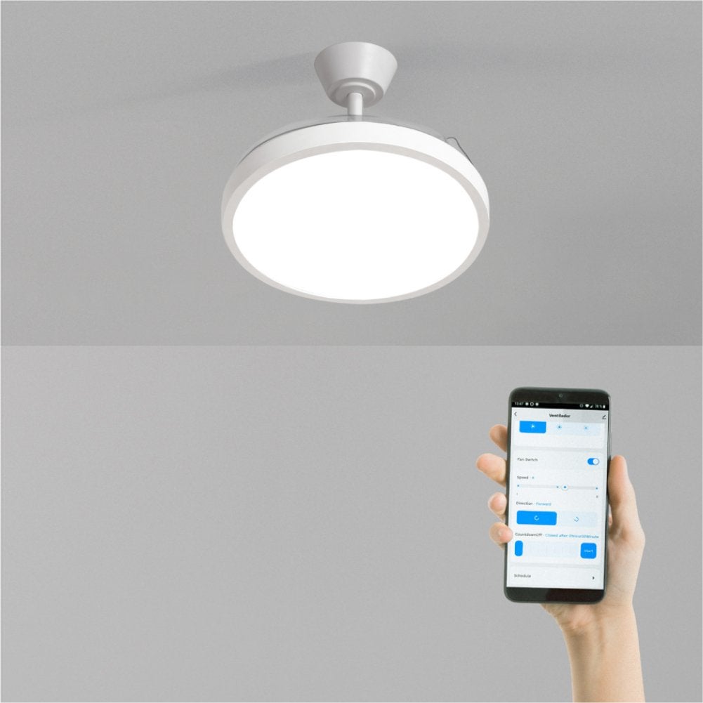 CREATE - WIND CLEAR STUDIO - Wentylator sufitowy 40W cichy z chowanymi łopatkami i oświetleniem LED, różne rozmiary -