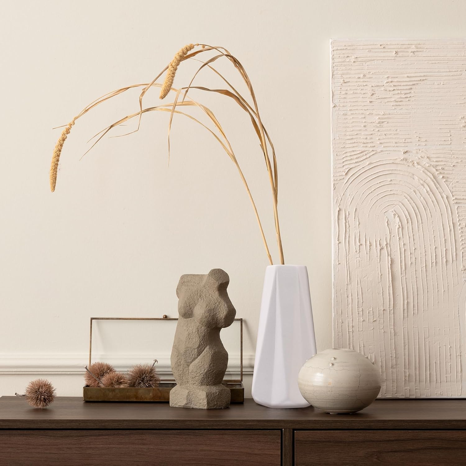 Vases côtelés en céramique blanche pour décoration d'intérieur minimaliste et moderne, vase à fleurs décoratif à motif géométrique - 3