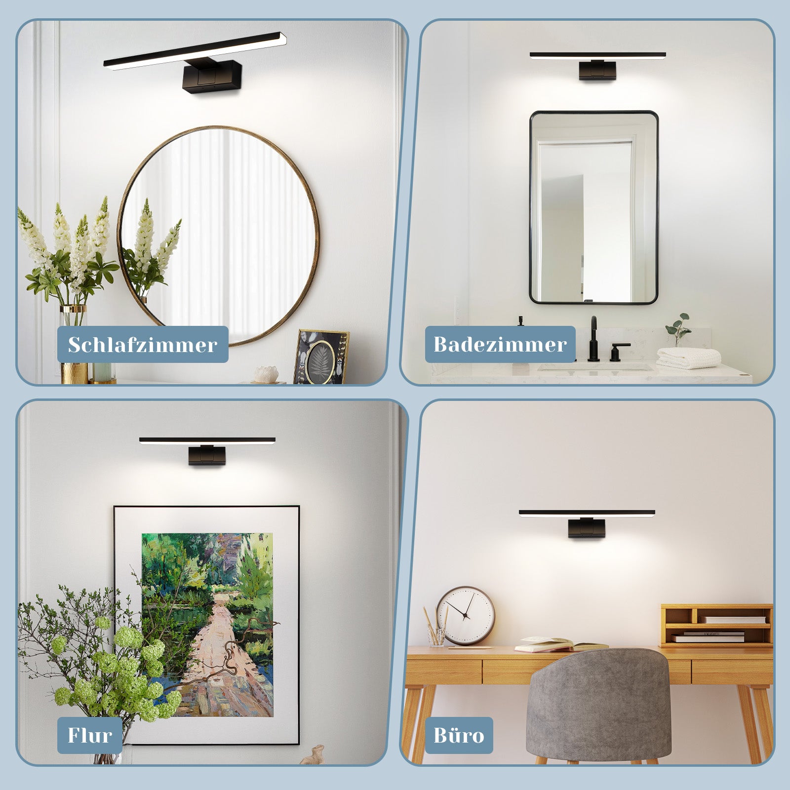 NETTLIFE Kinkiet łazienkowy LED, lampa lustrzana LED, IP44, lampa szafkowa, Nowoczesne, neutralne białe światło 4000k MAX.6W, 30×5,1×12,8cm, czarny - 8