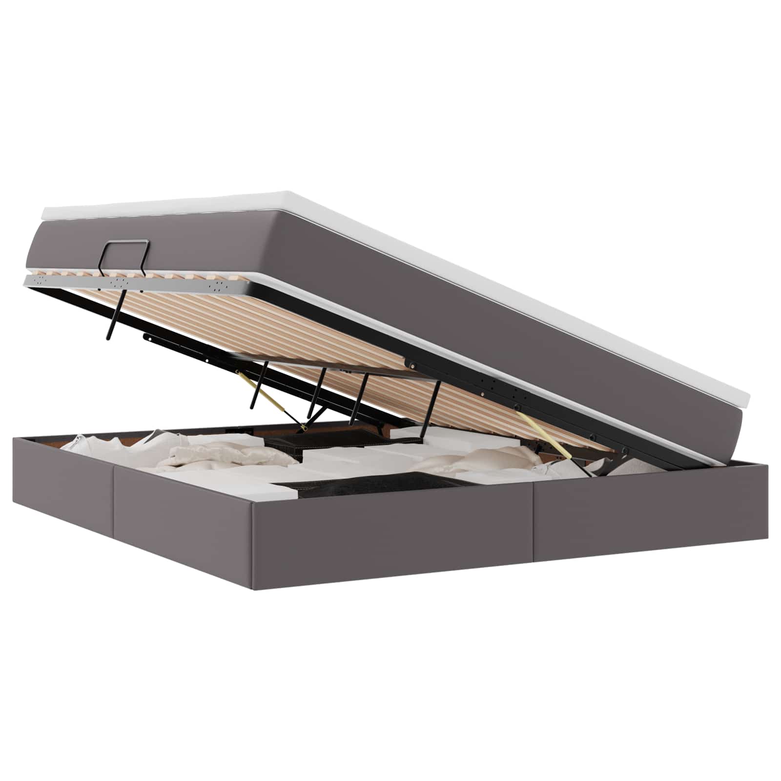 Lit avec rangement et matelas, en similicuir gris, pour la chambre, 180 × 200 cm - 2