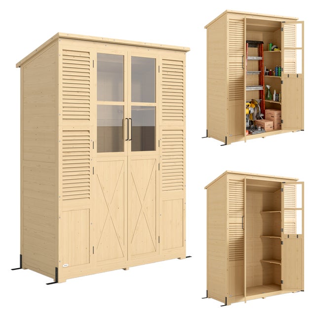 Outsunny Capanno per Attrezzi da Giardino Walk-in con Pavimento, 4 Finestre, 6 Ripiani e Supporti Stabili