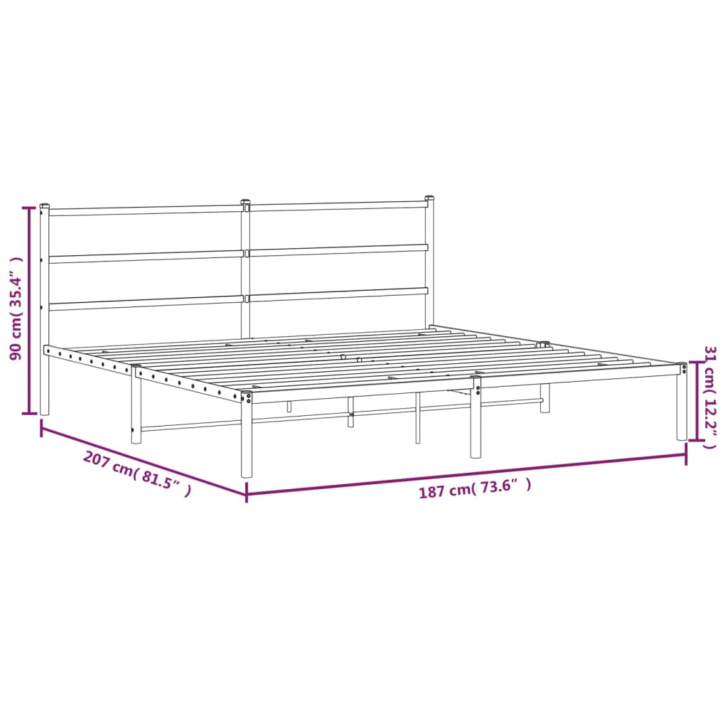 Estructura cama sin colchón con cabecero metal negro 180x200 cm vidaXL - 3