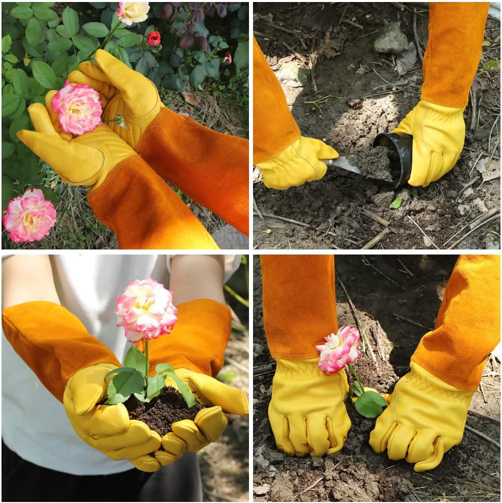 Gants de jardinage unisexes, anti-perforation, gants de protection longs pour l'avant-bras, gants de travail en cuir de vachette épais, 45 cm, L - 5