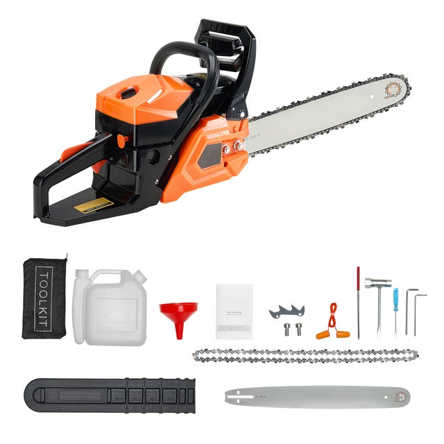 Tronconneuse a Essence SucceBuy 455 mm, 52 cc, 1,8 kW, avec Poignee Antiderapante et Double Reservoir de Carburant, ideale pour Couper du Bois