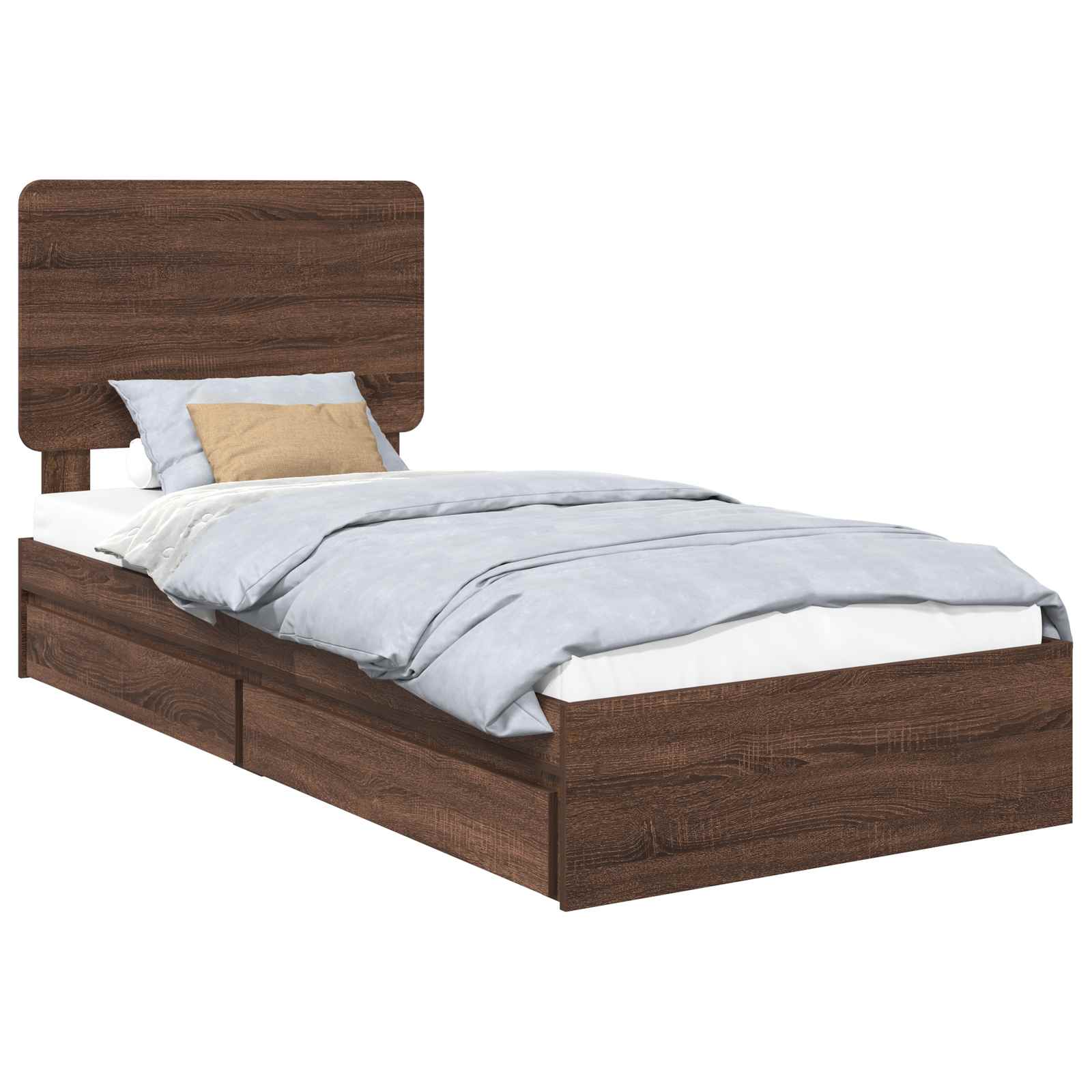 Lit coffre chêne brun 75 x 190 cm panneau de bois - 2