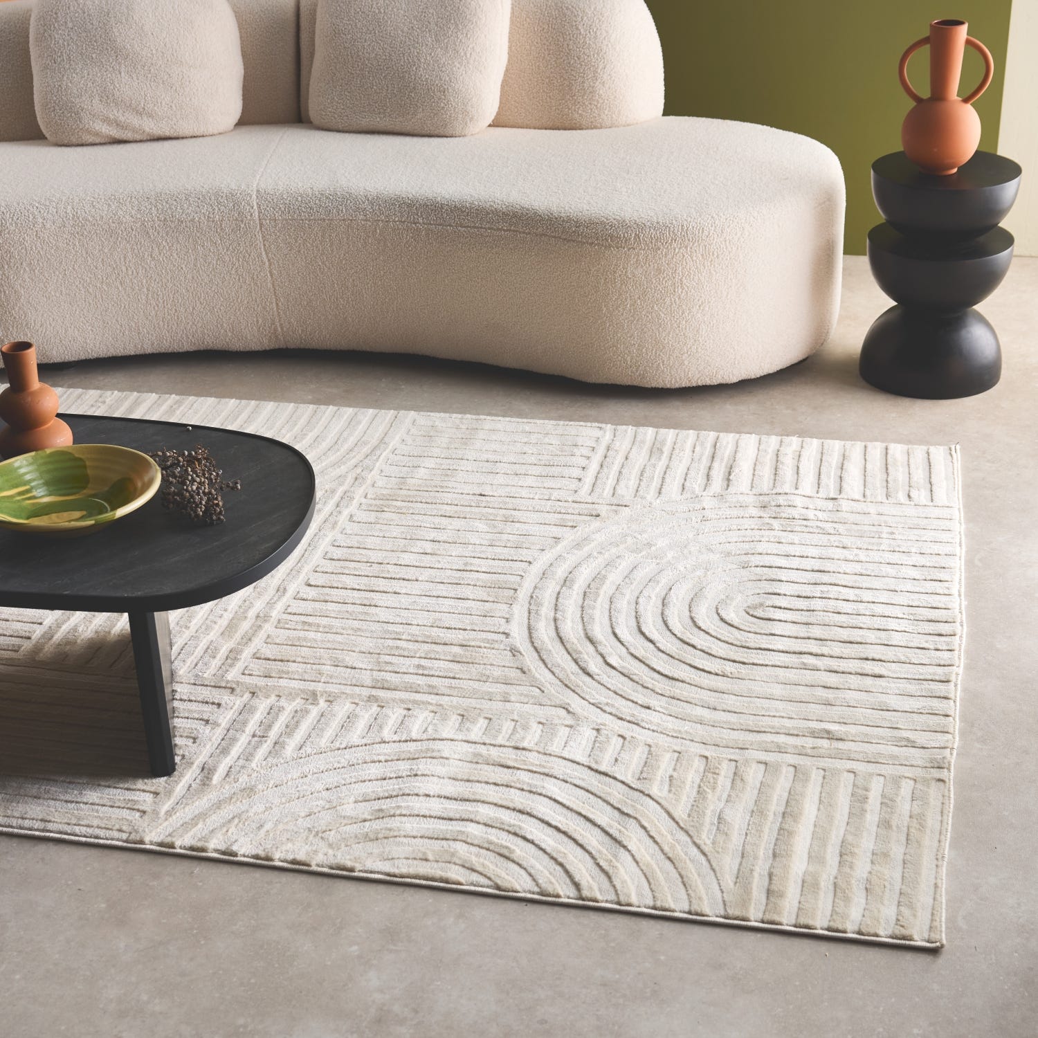 Tapis intérieur JENNY motif graphique arches. poils ras. crème. 120 x ...