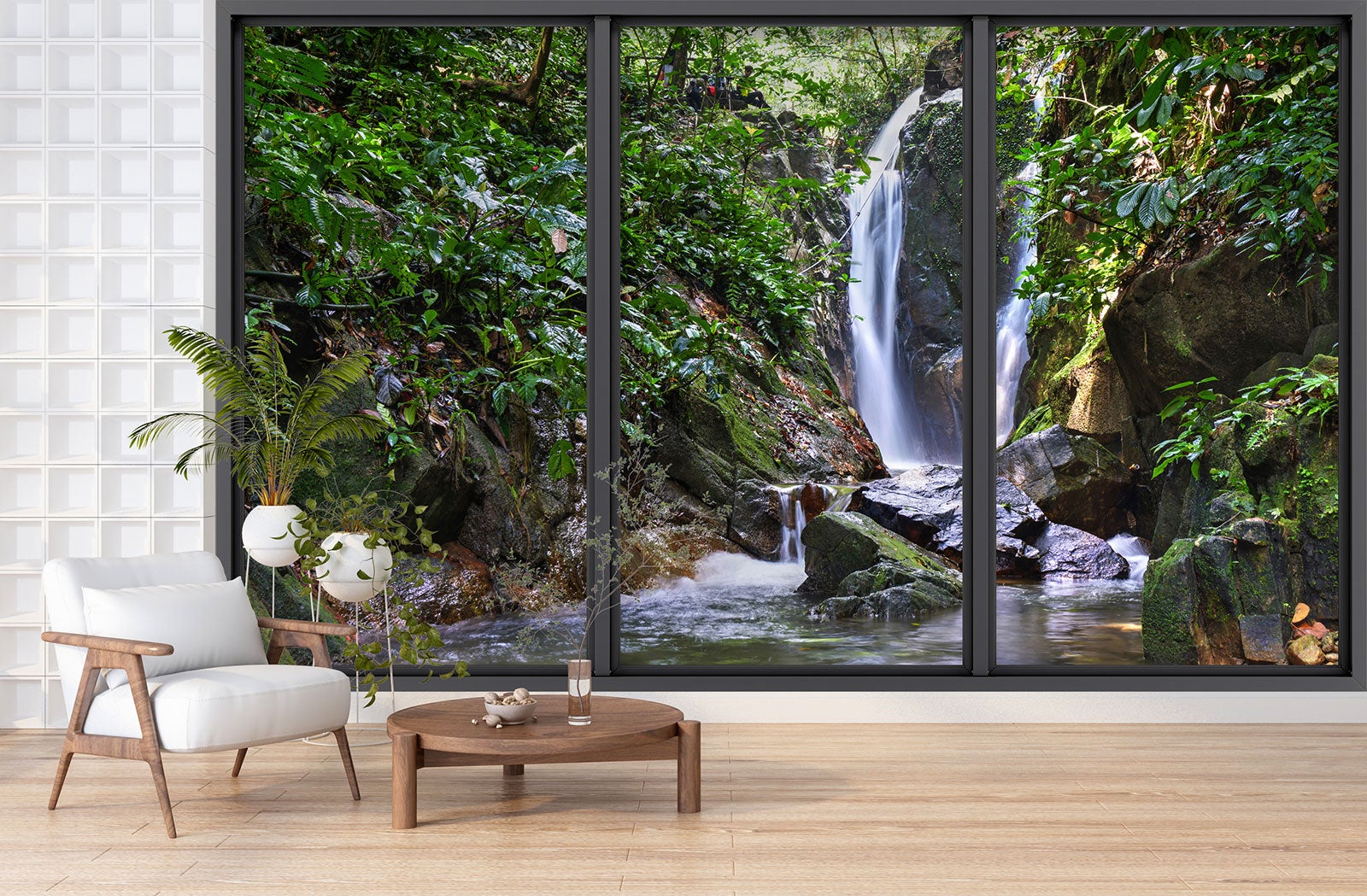 Papier peint panoramique Trompe l'oeil baie vitrée - Cascades - Largeur 325 cm x Hauteur 195 cm - 3