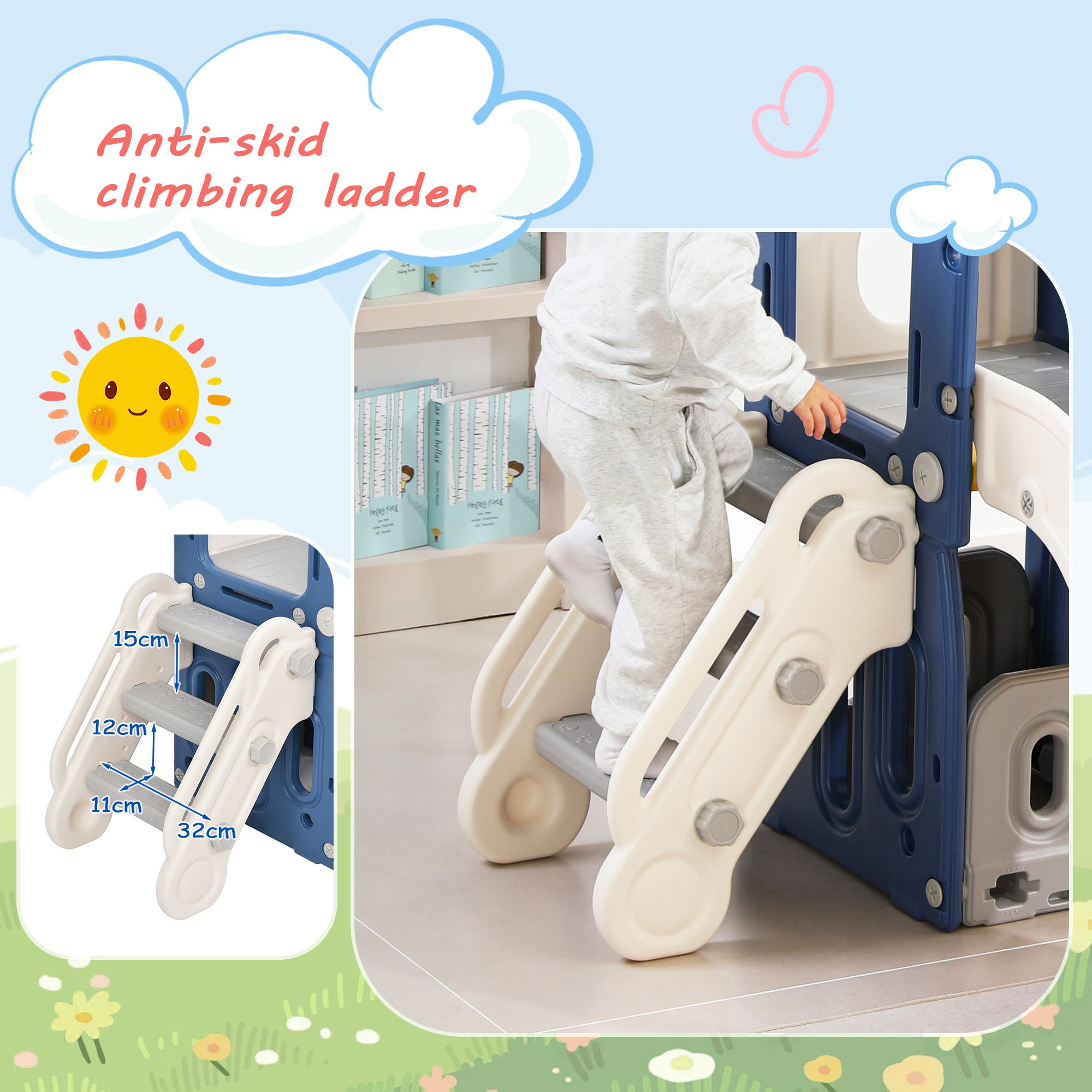 Toboggan et jouets d'escalade pour enfants 5 en 1, rangement , balançoire, cadre de basket-ball en PEHD (les balles océaniques ne sont pas incluses) - 7