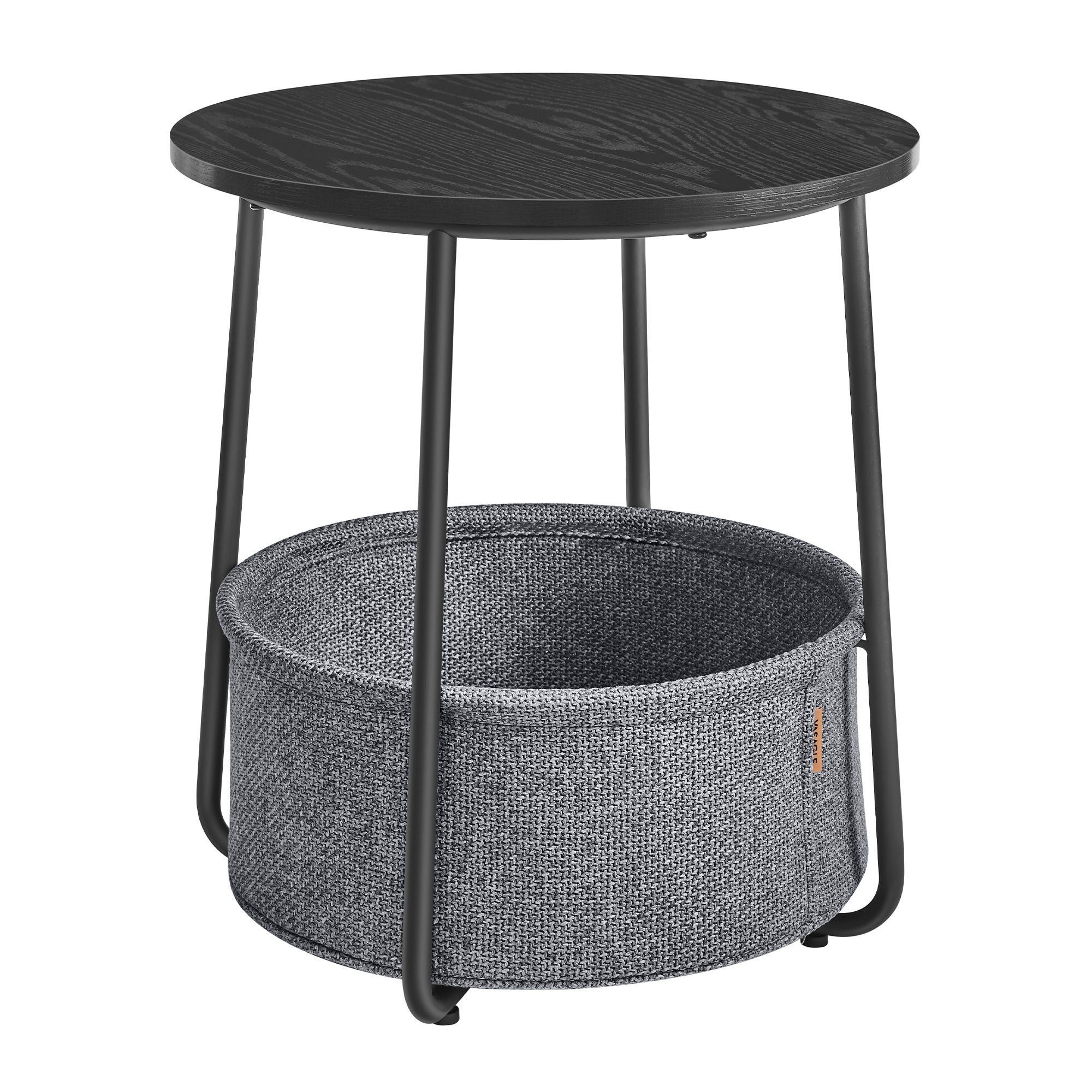 Tavolino Rotondo HOJINLINERO Con Cesto In Tessuto, Pratico Comodino O Tavolino Da Divano, Stile Moderno In Nero E Grigio Per Soggiorno E Camera