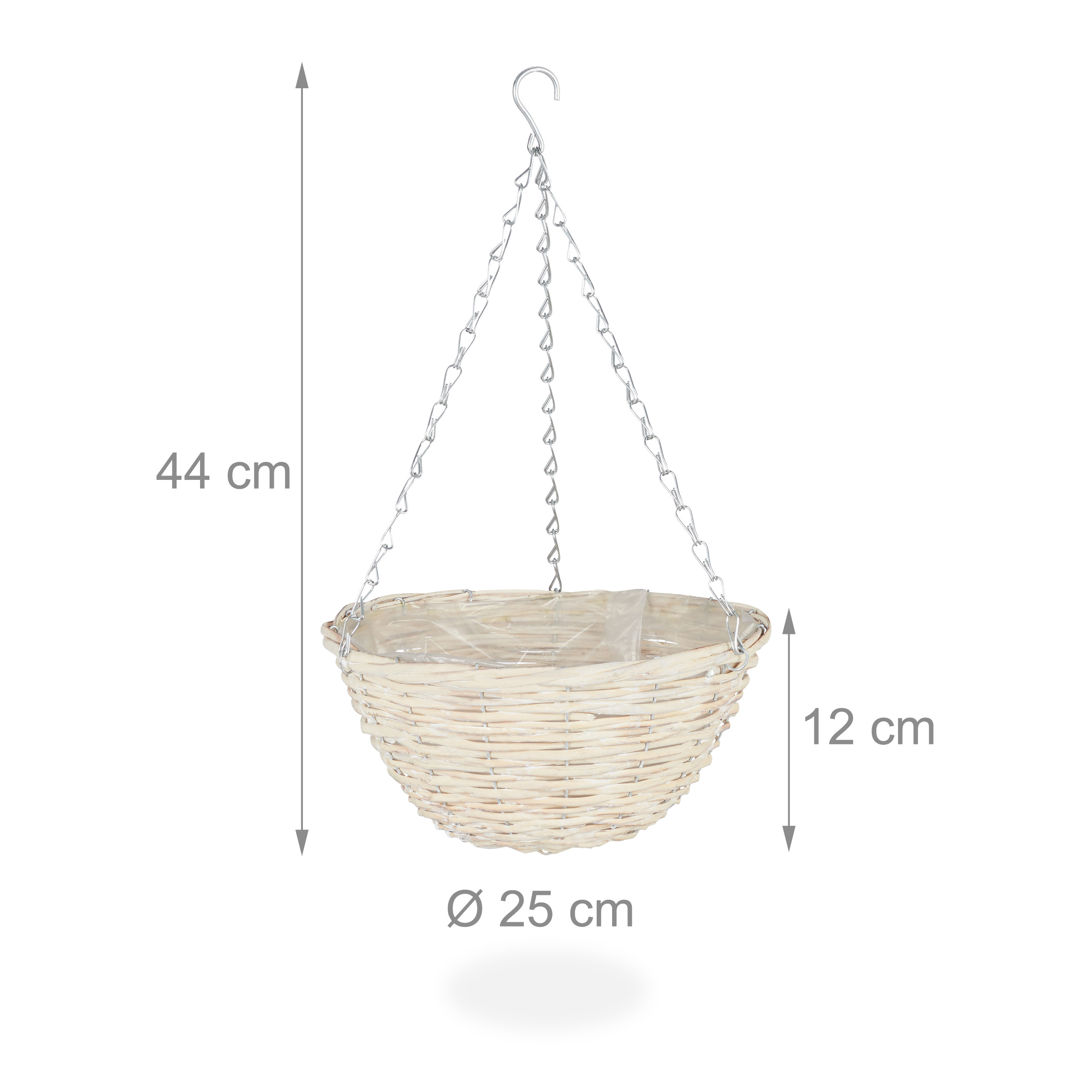 Vasi Sospesi per Piante, Set 3 Portavasi in Rattan con Rivestimento, Fatti a Mano, HxD: 12 x 25 cm, Naturale, Relaxdays - 4