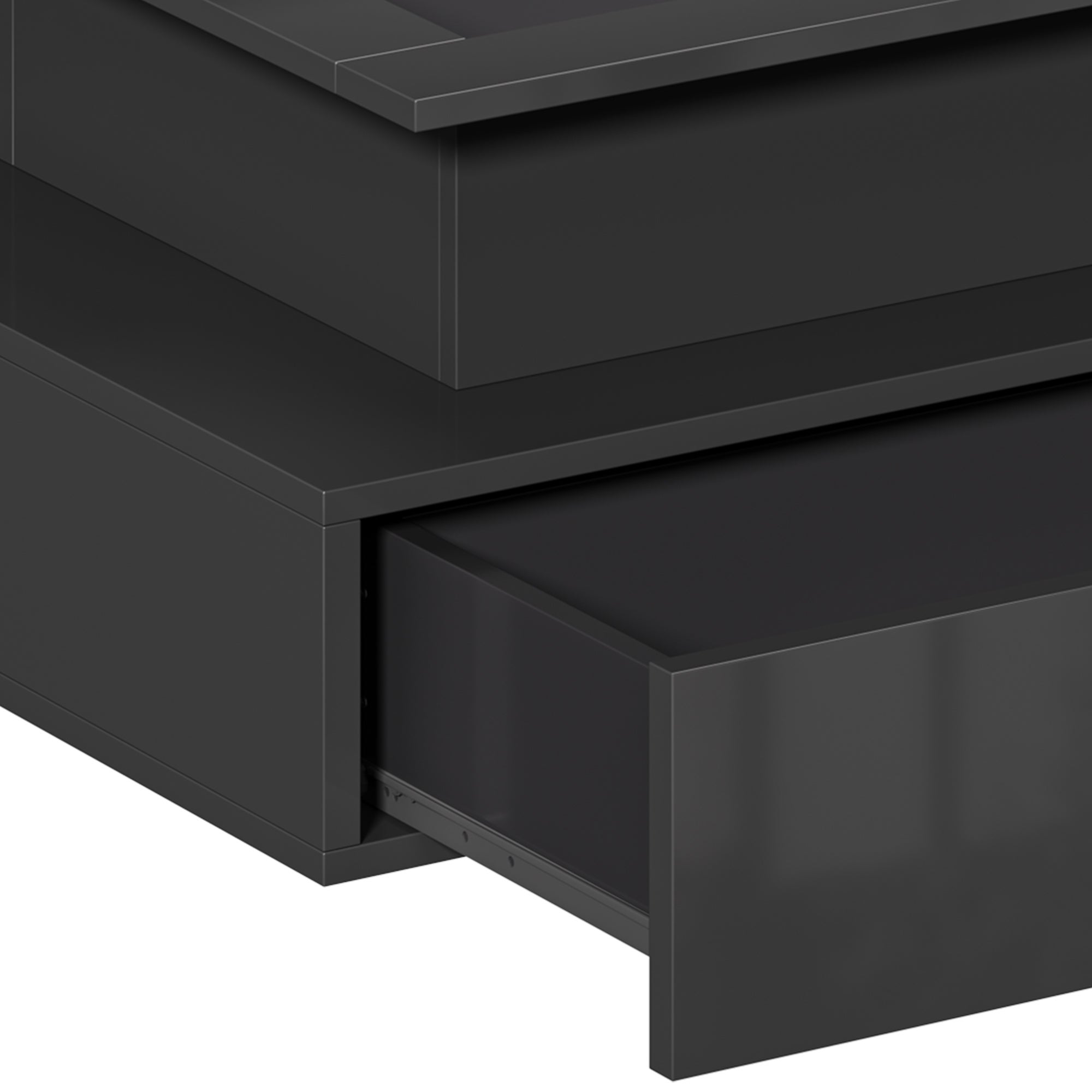 Balconera Table basse Plateau Relevable - Éclairage LED - 2 tiroirs de rangement - 85 x 55 x 56 cm - Noir - 9