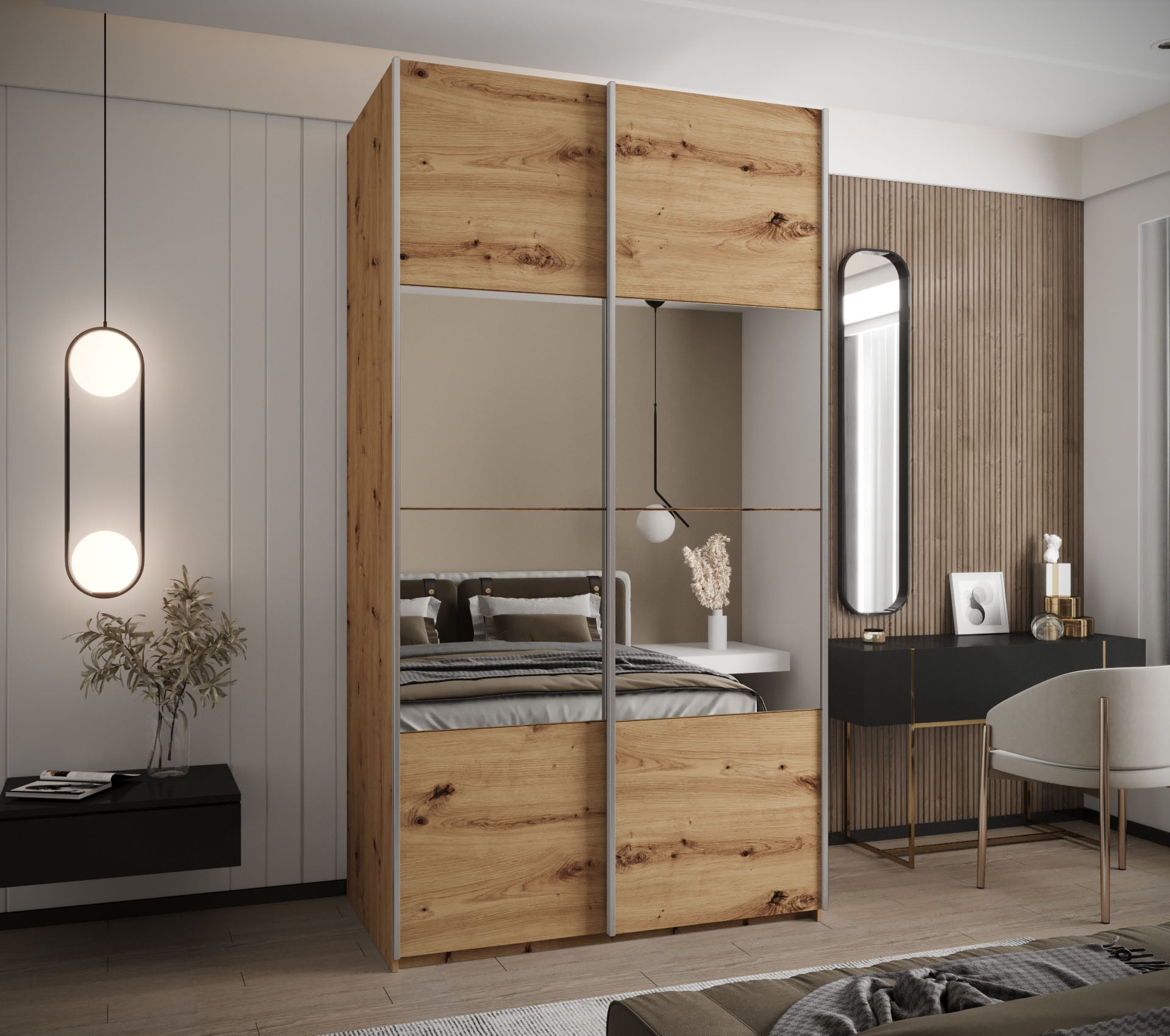 Szafa przesuwna wysoka Lux 4 140 x 64 x 245,5 cm artisan + artisan + u. srebrny - Abiks Meble - 2
