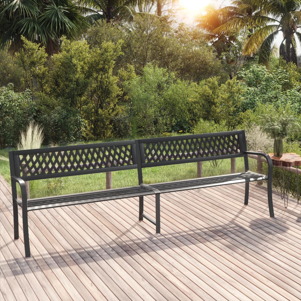 VidaXL Panca Da Giardino 2 Posti In Acciaio Nero – 165 Cm, Con Tavolini Laterali, Schienale Sagomato, Per Esterno - 2