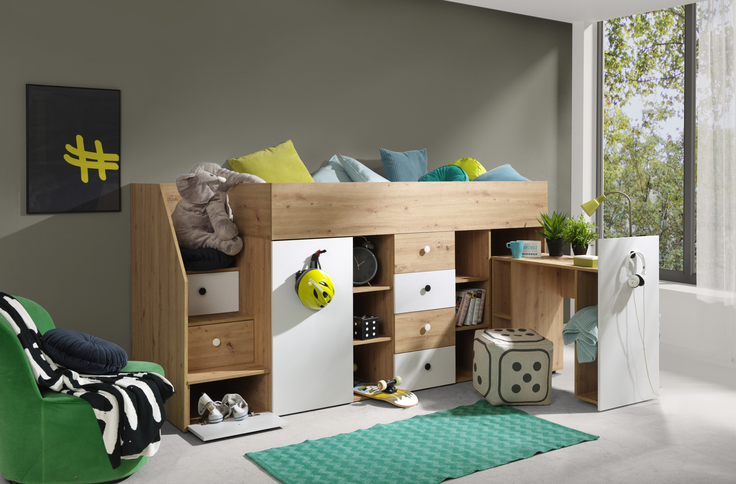 Łóżko piętrowe Antresola SMART 3 L biały - Abiks - 2