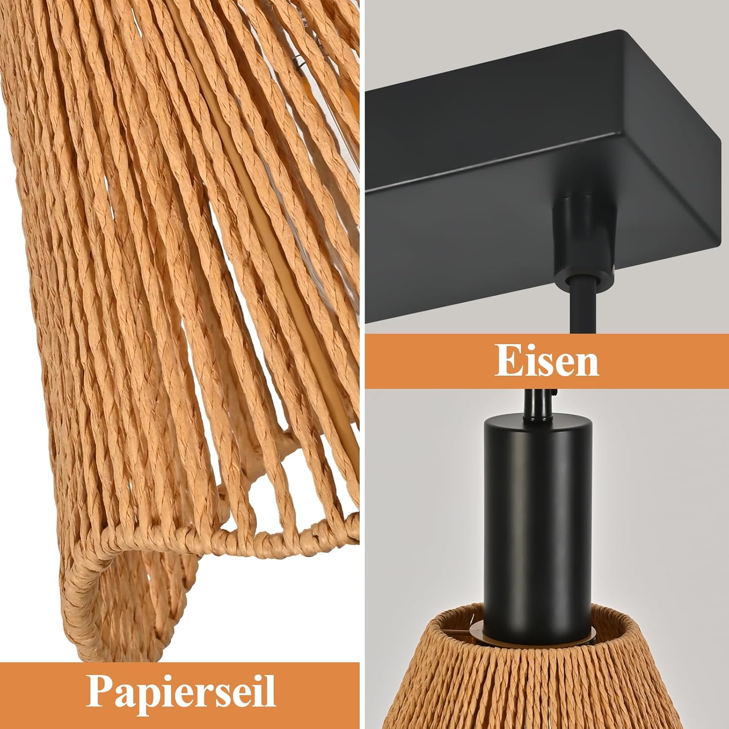Lampa wisząca Nettlife Boho Rattan z 3 żarówkami – żyrandol z plecionej liny konopnej w stylu vintage, E27 (żarówki nie są dołączone) - 3
