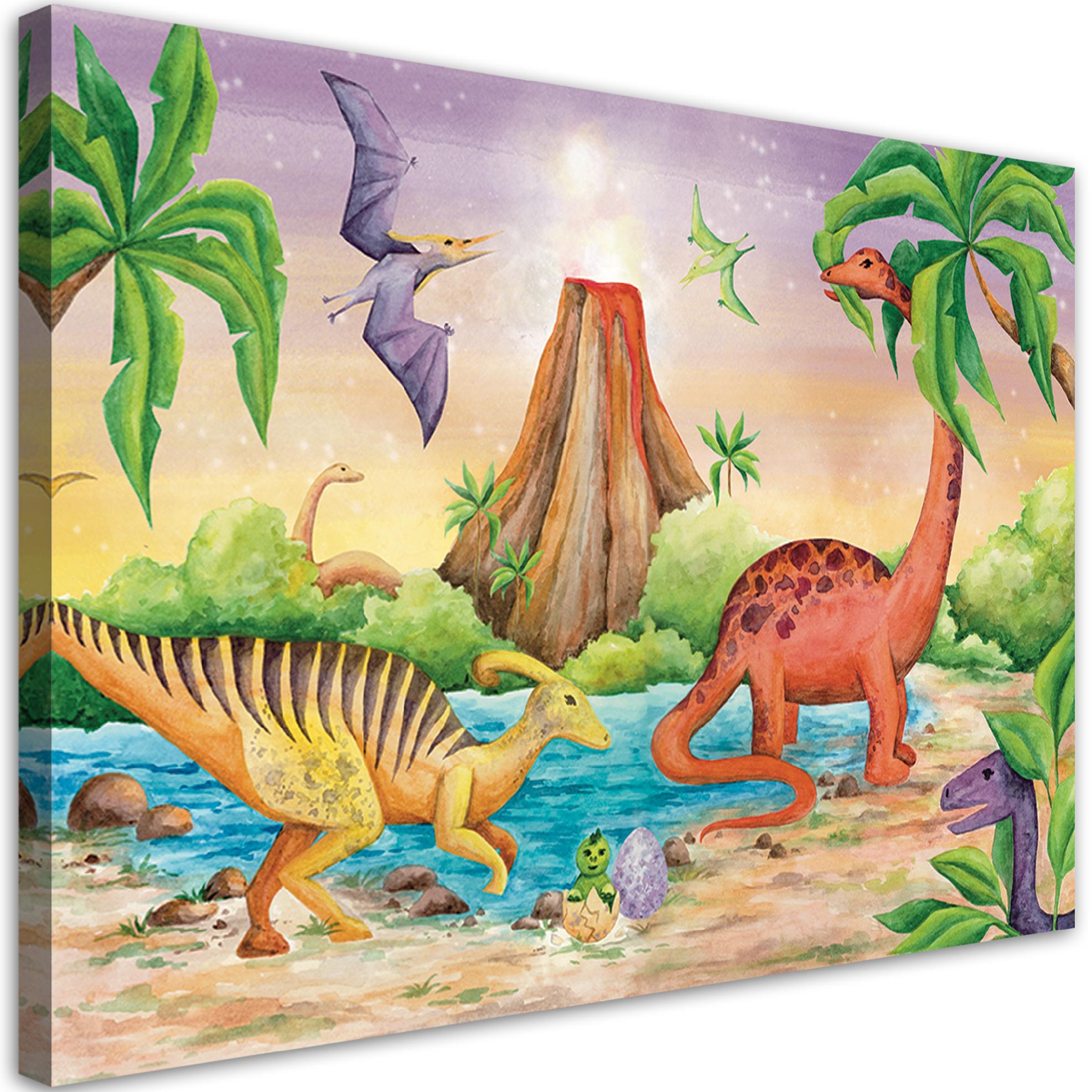 Obraz na płótnie, Dinozaury nad jeziorem 60x40