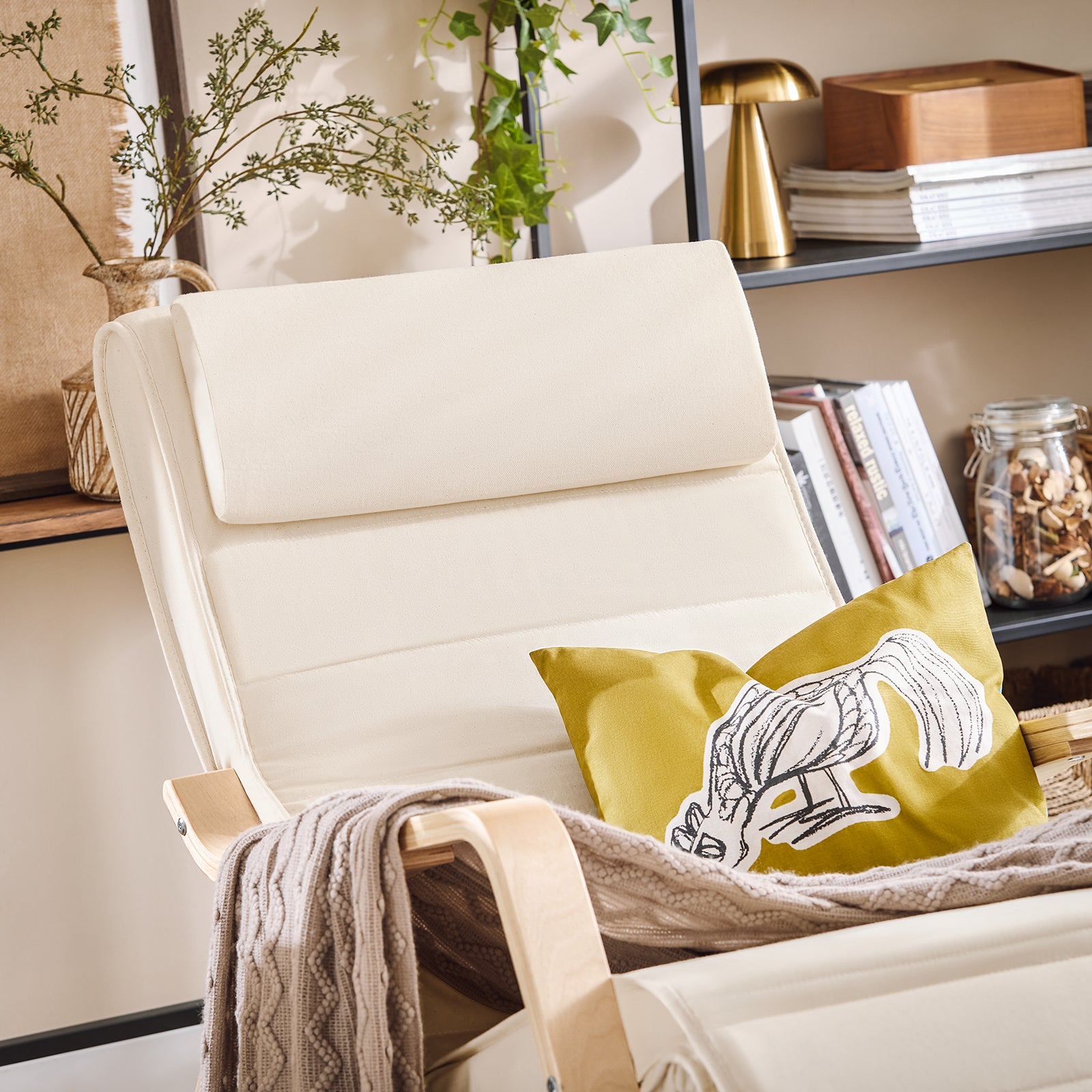 Silla de Relax Mecedora con Reposapiés Ajustable Sillón de Relax Beige FST16-W SoBuy ES - 5