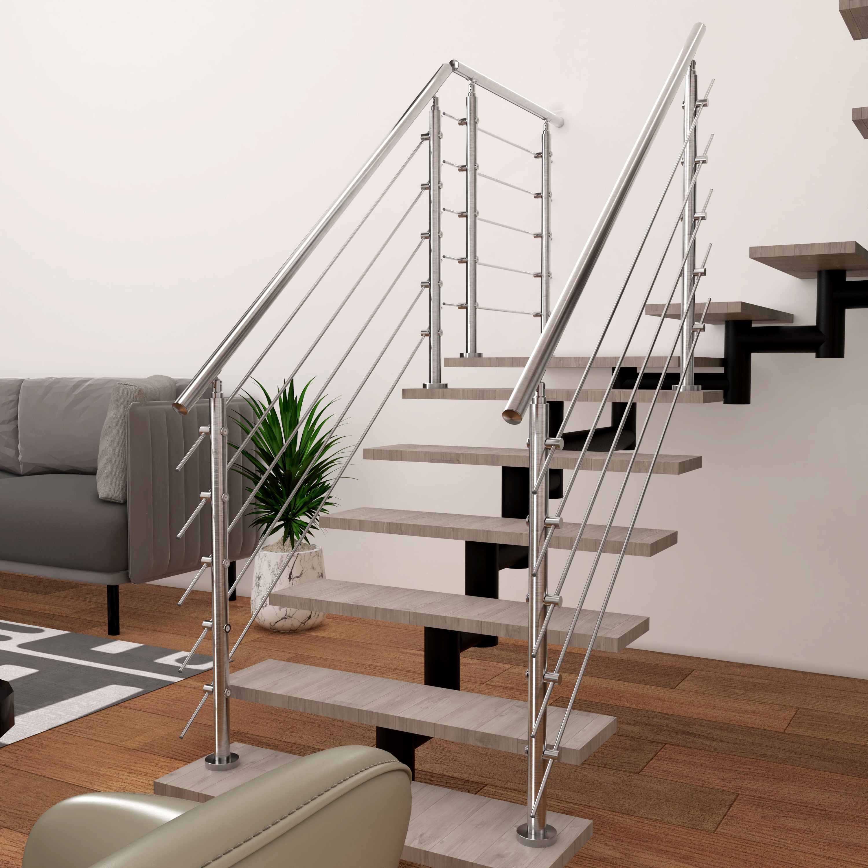 Garde-corps 100cm avec main courante, en acier inoxydable 201, pour intérieur et extérieur, garde-corps avec 5 traverses - 7