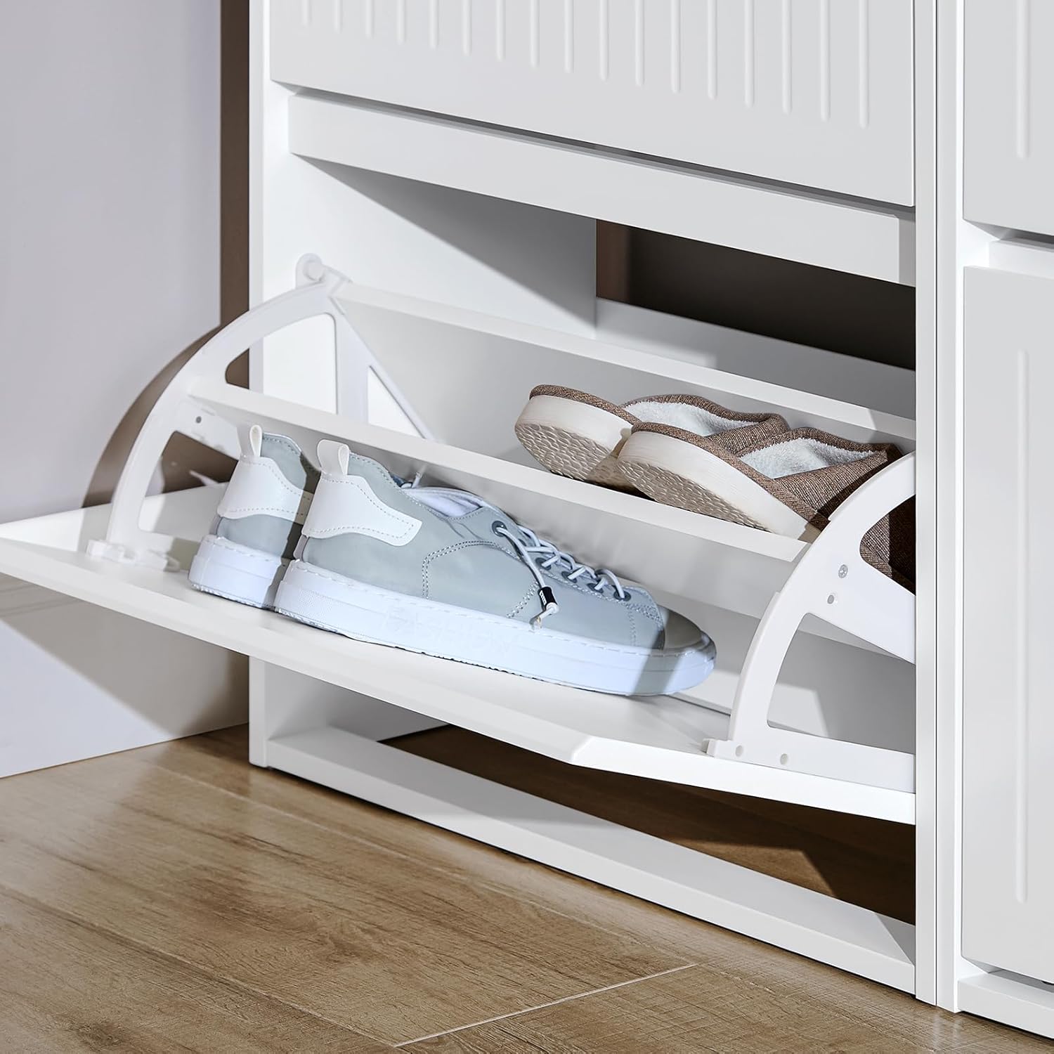 SoBuy FSR165-K-W Meuble à Chaussures Meuble d'entrée Meuble de Rangement à Chaussures avec 2 Abattants, Blanc - 4