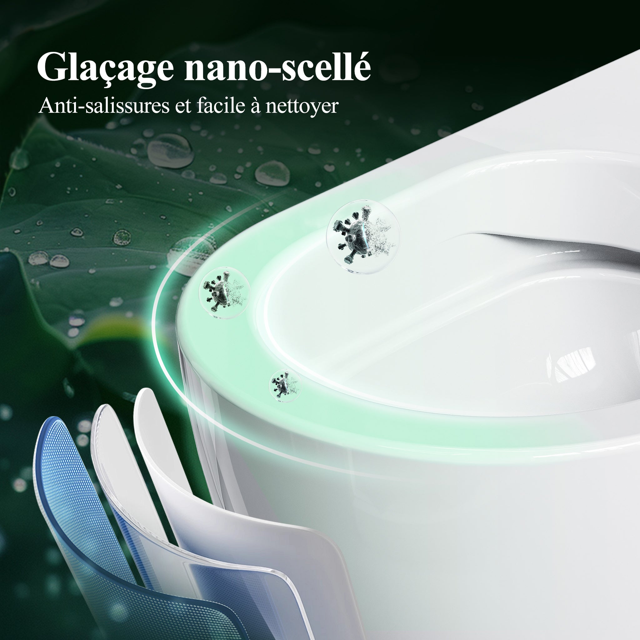 HOROW WC Suspendu sans bride Céramique, toilettes suspendues avec abattant, Conception de chasse d'eau à double orifice à 360° - 525 x 358 x 360 mm - 7