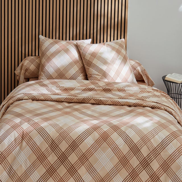 Parure de couette en flanelle au look graphique - Beige foncé - 140x200 cm - Flanelle/Coton