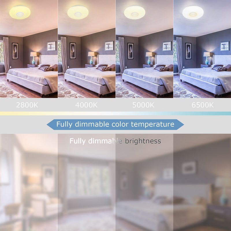 CheDux Plafoniera Led Soffitto Dimmerabile, 36W Starlight Lampada Soffitto con Altoparlante Bluetooth, RGB Lampada da Soffitto con Telecomando e Controllo APP per bagno, camera da letto, soggiorno