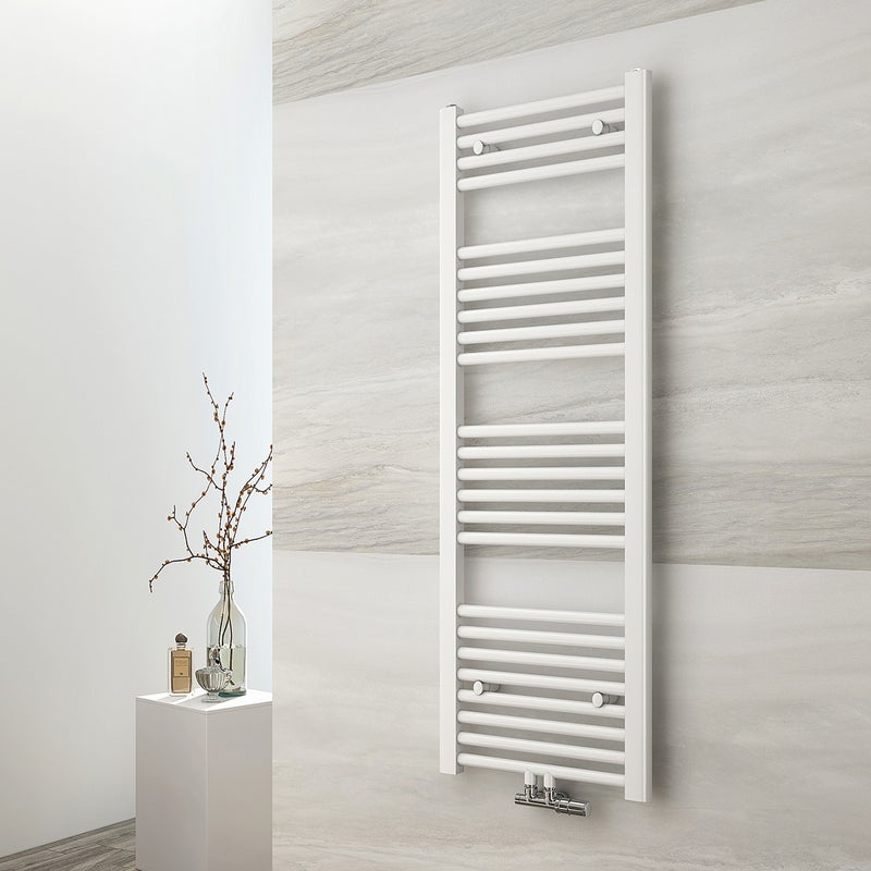 EMKE Grzejnik Łazienkowy Wodny - Okrągłe Profile Biały Połysk - Podłączenie Dolne - 427 W, 1200 x 400 mm