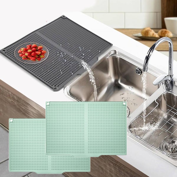 2 x Silikonowe maty kuchenne 45x30 - Mata ociekowa do zlewu - Ochrona blatu - Antypoślizgowa - Zmywalna