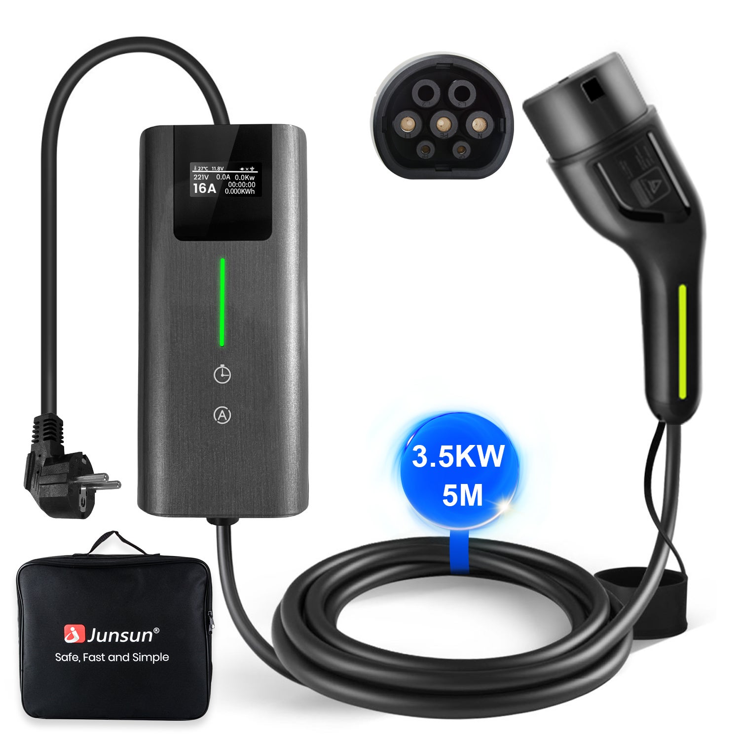 Inteligentna ładowarka EV Type 2 3.5 kW 16A 5m Uniwersalna stacja ładowania z regulacją prądu wyświetlaczem LCD