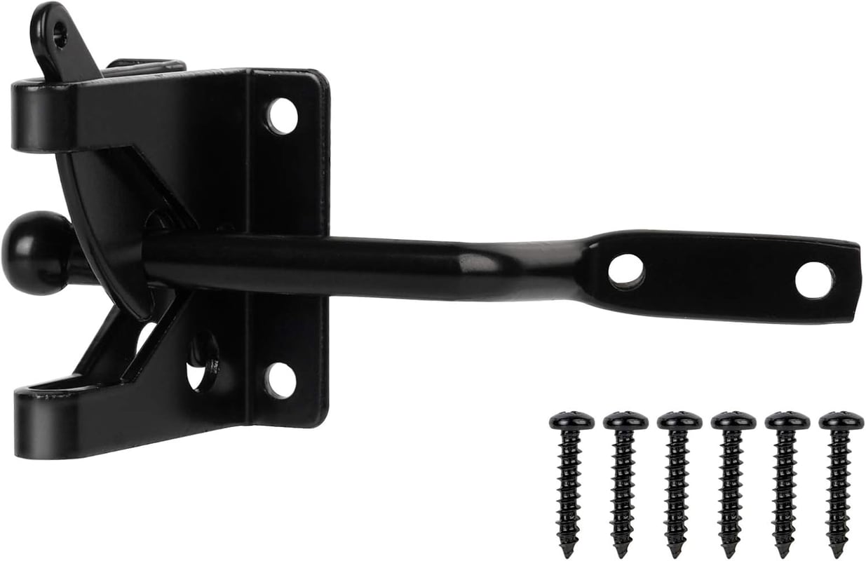 Zamek drzwiowy, rygiel samoblokujący, do ogrodzeń drewnianych, ogrodów, altan ogrodowych, czarny (144 mm)