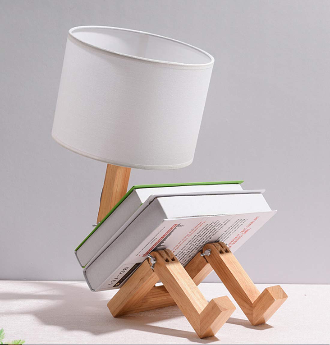 Lampe de table de lecture LED E27, lampe de chevet de robot créative avec interrupteur, abat-jour rond en tissu textile, ampoule non incluse - 4