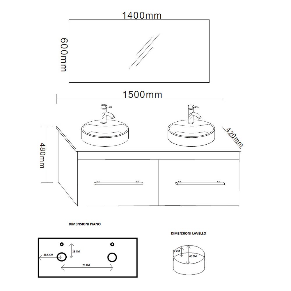 Meuble de Salle de Bain blanc 150 cm Lavabo inclus – Cecily - 6