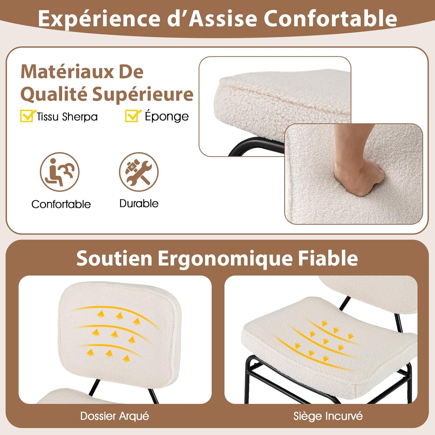 Sedia Relax Imbottita, Sedia da Lettura in Sherpa con Imbottitura in Spugna, Piedini Regolabili e Struttura in Metallo, Sedia Moderna per Sogg - 7