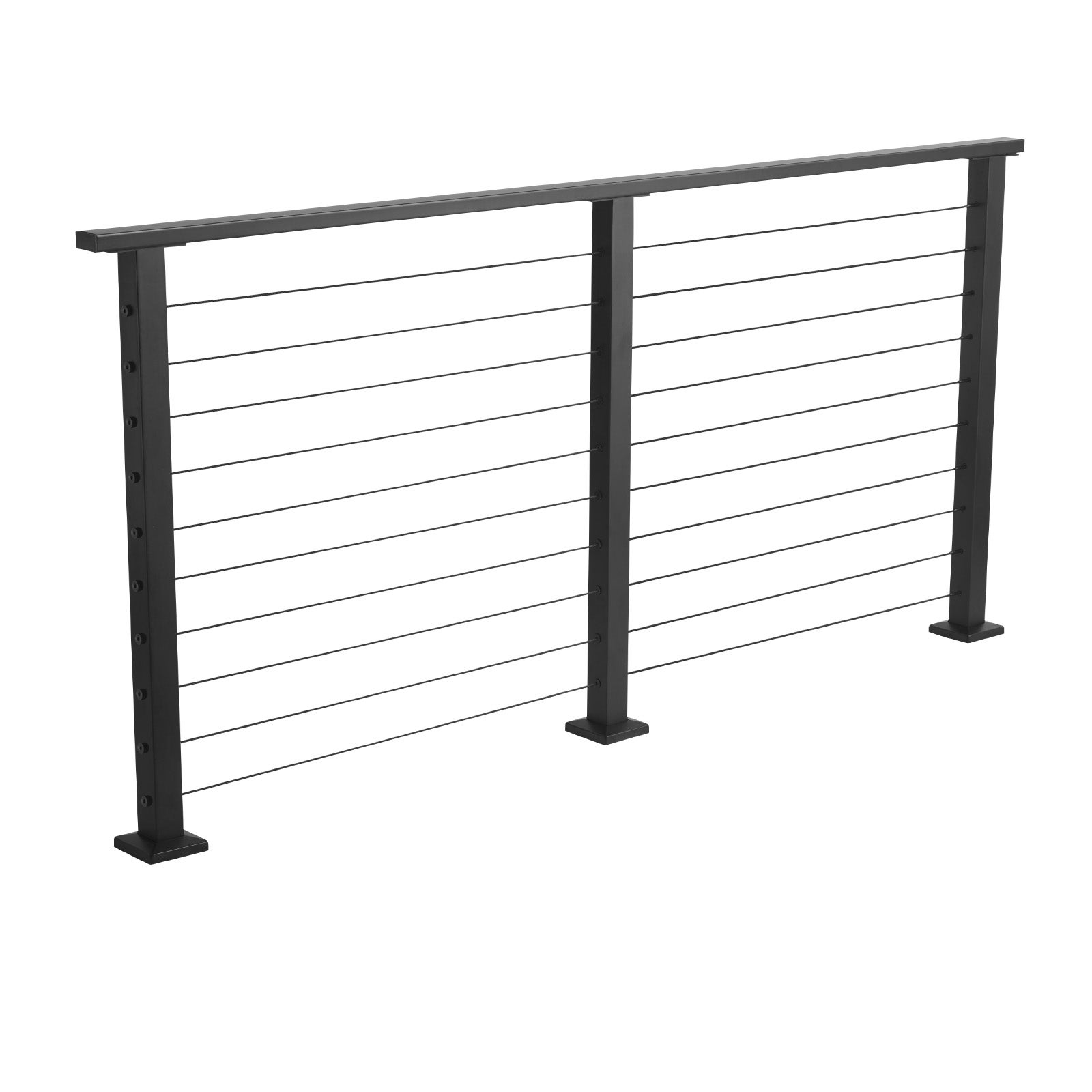 Kit de garde-corps SucceBuy a cable 198 cm, rampe en acier inoxydable noir mat, poteaux de 89 cm de hauteur, espacement des cables de 8 cm - 8