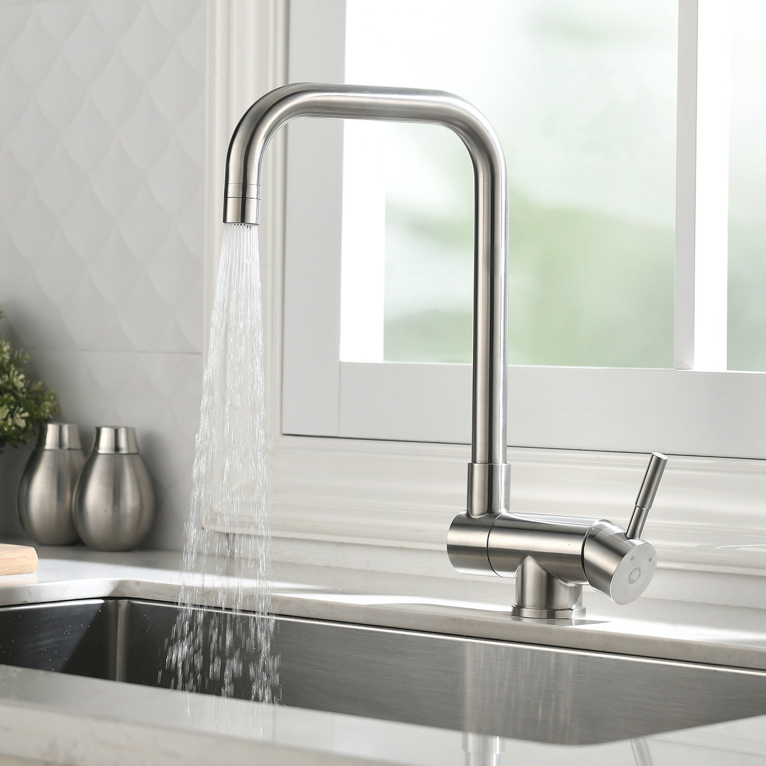 Grifo mezclador de cocina extraíble cepillado, grifo de fregadero plegable con 2 pulverizadores debajo de la ventana, grifo mezclador de cocina