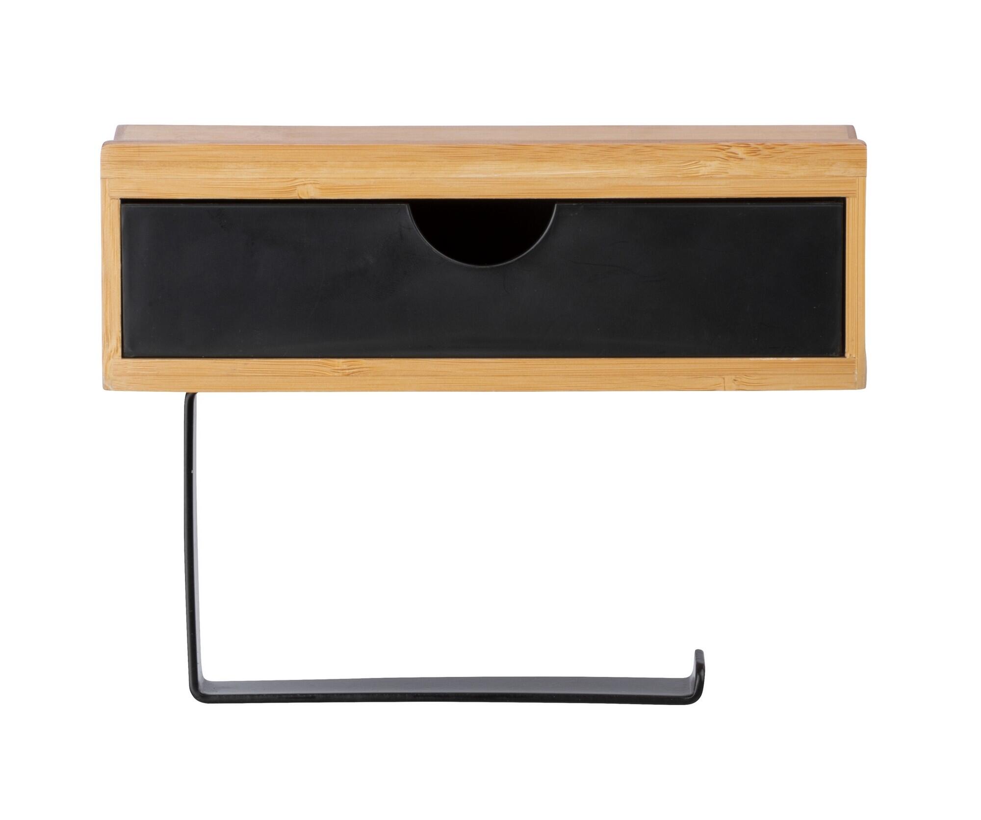 Porte-papier toilette Bambusa marron, noir adhésif ou à visser, fixation murale - 3