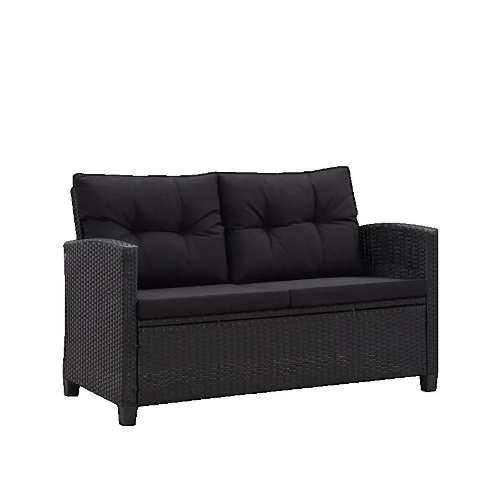 Sofa ogrodowy vidaxl 2-osobowy czarna pleciona żywica wygodny